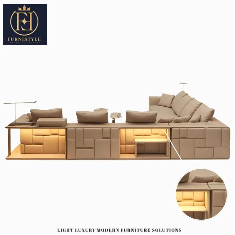 Furnistyle Custom Made Luxury Leather Sofa Set High-End Premium L-Shape One-Stop Solution for Modern Italian Extendable Sponge