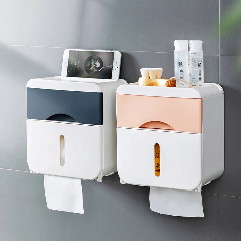Wall Mounted Double Layer Tissue Boxes Holders Household Bathroom Plastic All-season Support Noveltymodern