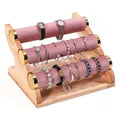 Beauty pink Velvet Cover Wooden Removable Necklace Bangle Bracelet Jewelry Gift Display Stand Customizable Design Factory Direct