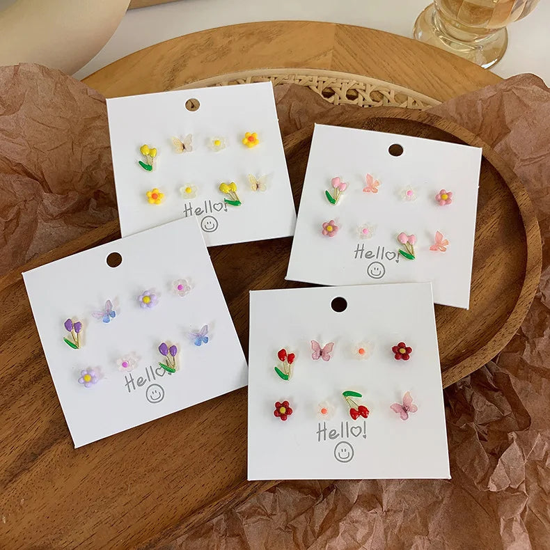 GT Hot Selling Tulip Butterfly Stud Earrings 4 Pairs/set Elegant Flower Stud Earrings Sets for Women Jewelry