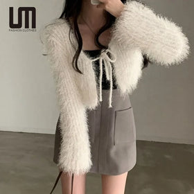 Liu Ming Hot Products Elegant Women Casual Crop Knitted Cardigan Long Sleeve Lace up Chic Y2k Sweater