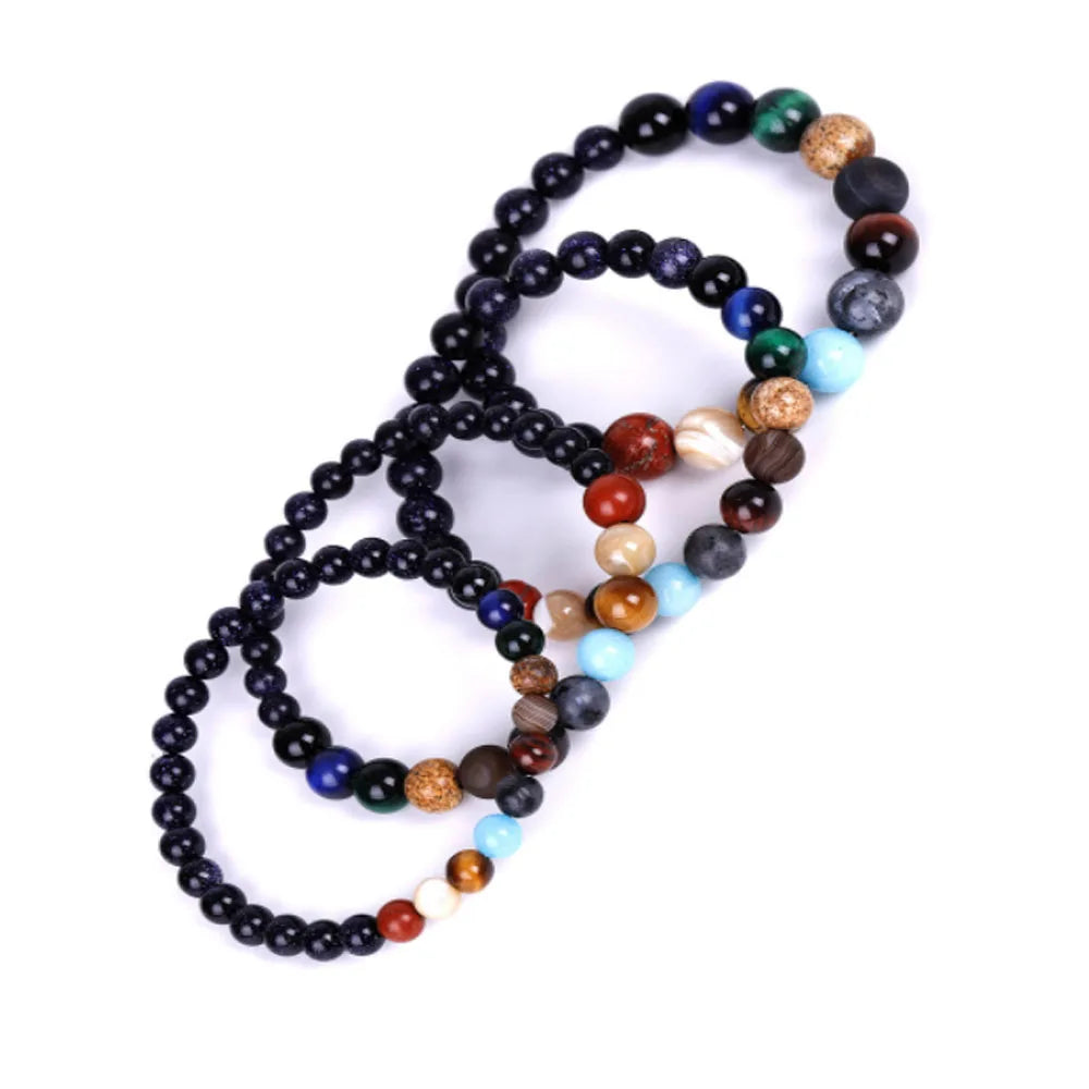 Natural Universe Gem-stone Blue Sand Solar System galaxy Planets Agate Beads Charm Bracelet Jewelry Bracelets Jewelry