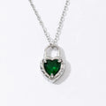 Wholesale Green Zircon Heart Design Silver Plated Stainless Steel Creative Love Lock Pendant Necklace