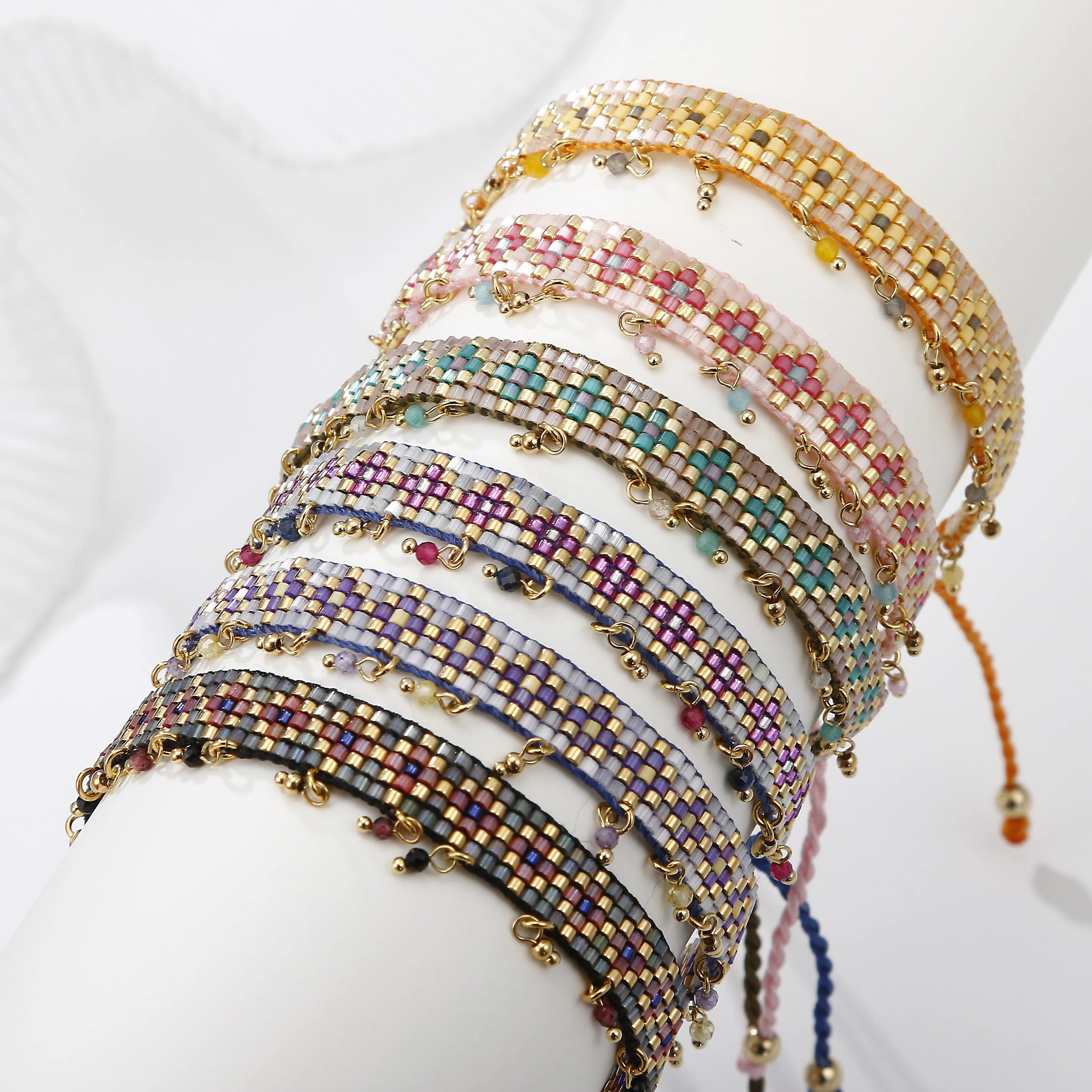 18K Gold Plated Stainless Steel Bead Charms Bohemia Handmade Rope Fashion Jewelry Chokers Necklaces Miyuki Seed Beaded Bracelets