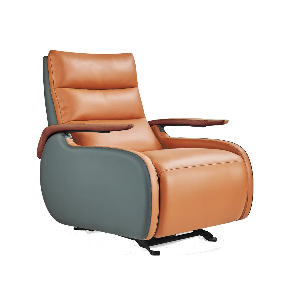 Modern Single Genuine Leather Electric Recliner Chair Swivel Rocking Solid Wood Handrail Power Lift Extendable Massage USB
