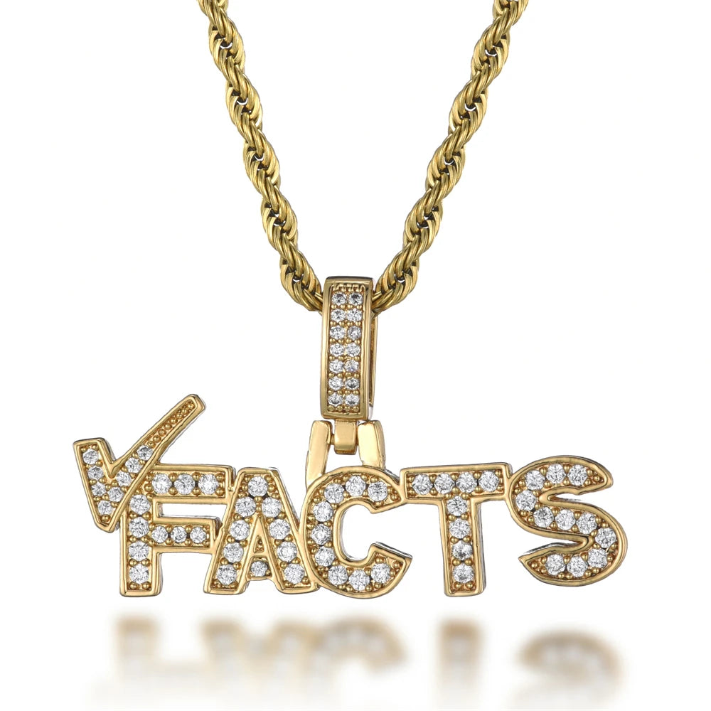 Popular CZ Personalized Diamond English Alphabet Letter FACTS Pendant Necklace Hip Hop Iced Out Jewelry