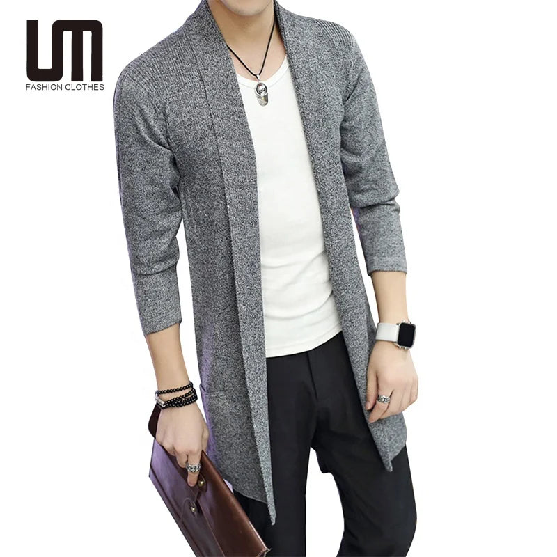 Liu Ming Trending Product 2025 Streetwear Autumn Men Clothing Solid Long Slim Fit Jackets Mid Length Cardigan Coats