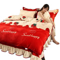 YongHo Modern European Luxury Four-piece Bed Skirt New Fashion Warm Comfortable Milk Velvet 4 Piece Duvet Cover Set