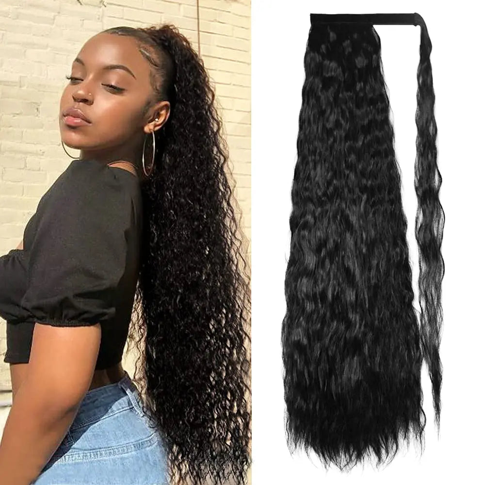 Synthetic 22 Inches Wrap Ponytail Long Afro Curly Hair Extensions Hairpieces Pony Tail Hair Heat Resistant