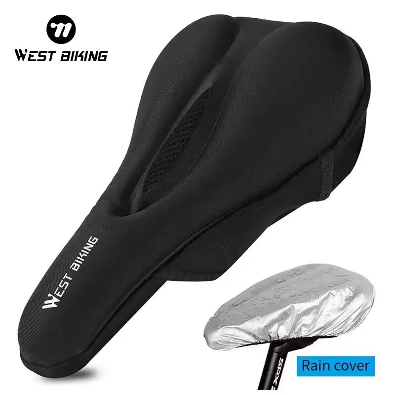 WEST BIKING Soft Silicone Gel Bike Saddle Cover Comfortable Anti-Slip MTB Road Cycling Seat Shockproof Breathable Rain Cover