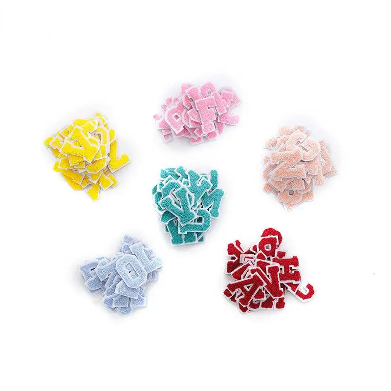 Factory Sale  Iron on 5cm White Edge Colorful Embroidered  Chenille Letter Patches