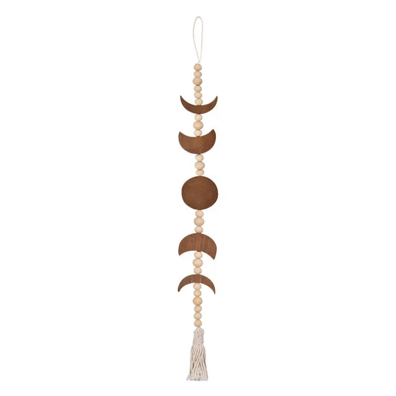 Bohemian-Style Moon Wall Decor Wood Macrame Beaded Wall Hanging for Home for Bedroom Living Room Office or Nursery
