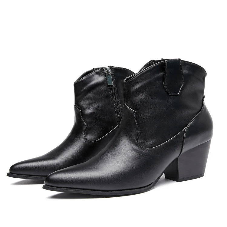 In Stock Low MOQ Woman Ladies Winter Ankle High Heels Boots Black Leather Ankle Boots