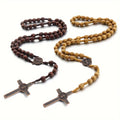 Rosary Necklace Cross Catholic Weaving Dark Brown  Beads Wooden Cross Necklace Christ Prayer Beads Jewelry | Beads Size 8*10mm