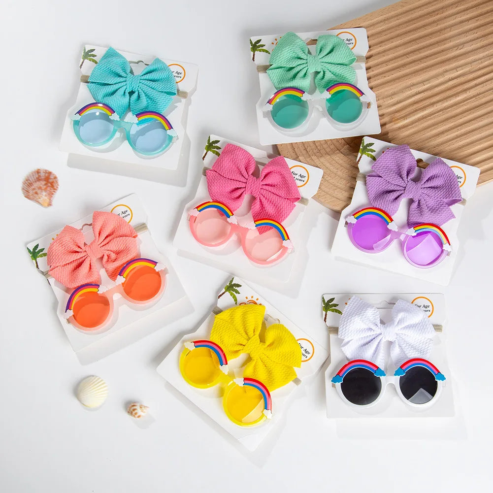 Children's Sun Lens Set Cartoon Toy rainbow Colored Sunglasses Headband Two-piece Set Sunglasses