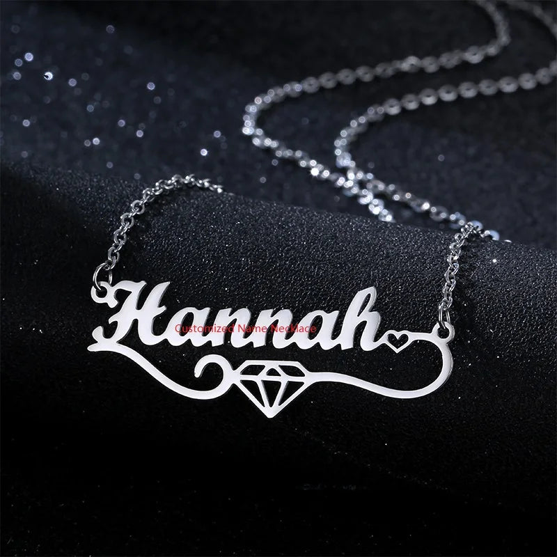 Customized Name Pendant Necklace Choker Necklace Custom Heart Shape Nameplate Women Mama Necklace