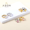 Ason Fashion Wholesale Color Zircon Dainty Rings Stainless Steel 18k Gold Plated Jewelry Wedding Rings with Stones for Women