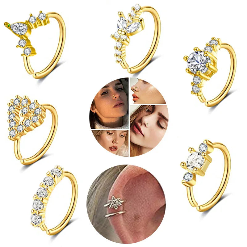 Fashion Korean Temperament Accessories Stainless Steel Nose Ring Gifts Shiny Zirconia Nose Ring Gifts for Women