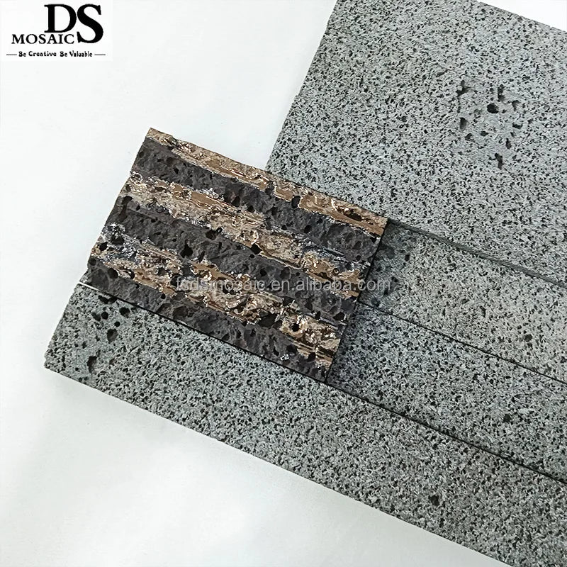 Hand Made Lava Stone Gold  Mosaic Floor Tiles 200*600MM Use for Floor Tile and Wall