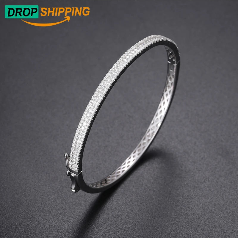Dropshipping Pulsera Fine Jewelry 4mm 925 Sterling Silver VVS Moissanite Diamond Iced Out Cuff Bangle Bracelet for Men Women