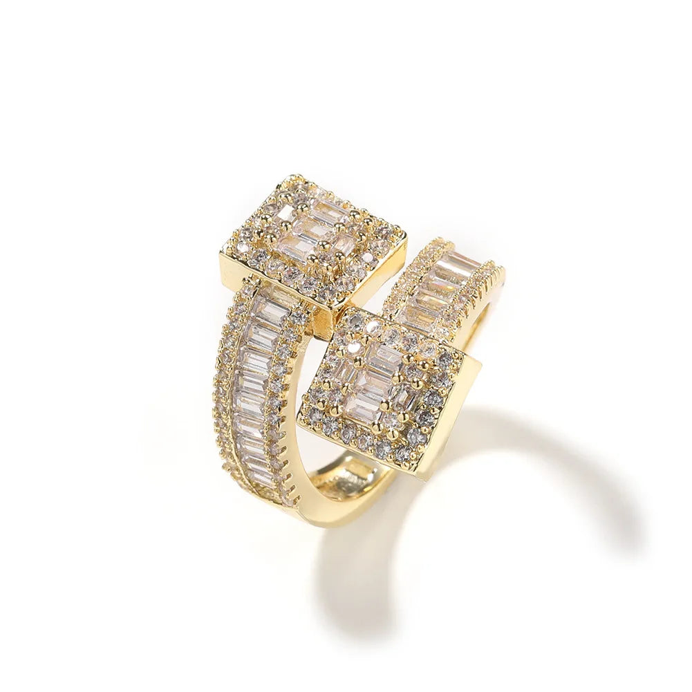 Classic Styling New Fashionable Baguette Cut Geometric CZ Zircon Diamond Engagement Ring 18K Plating for Men Women's Parties