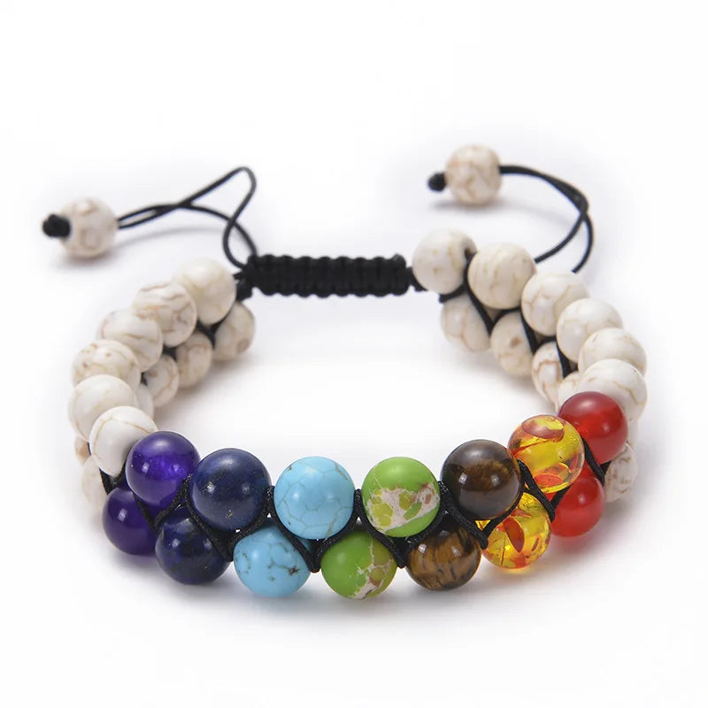 Natural Stone Jewelry Double Row Bracelet Seven Chakras Yoga Beads Bracelet Adjustable Double Beaded Bracelet