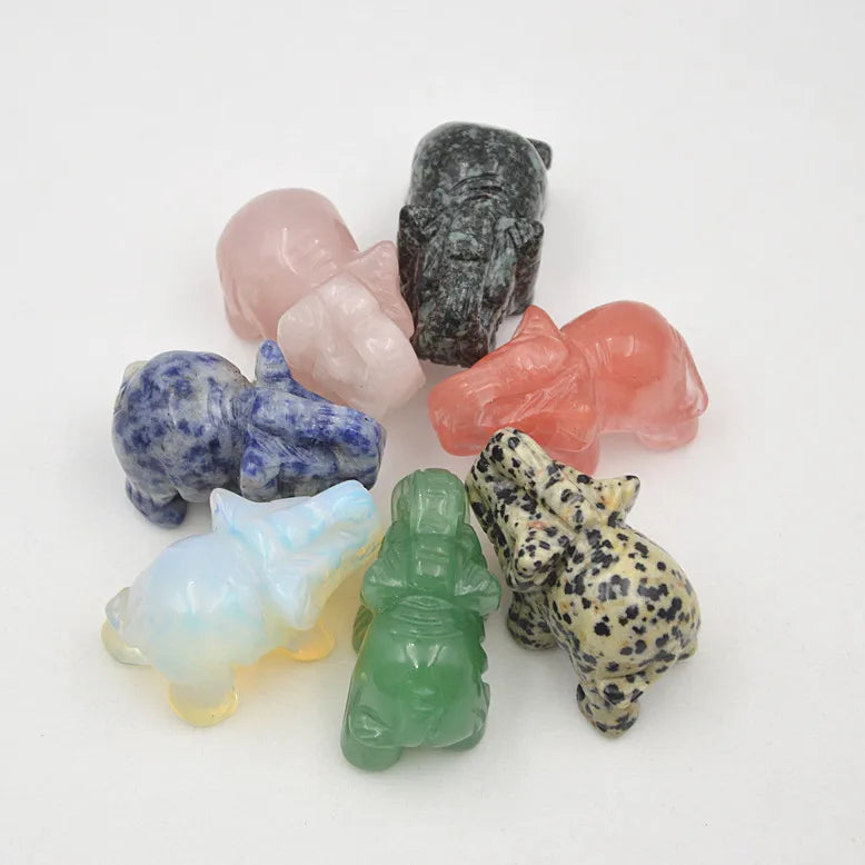Huiying Wholesale Natural Polished Gemstone Opal Elephant Hand-carved Crystal Crafts For Gift