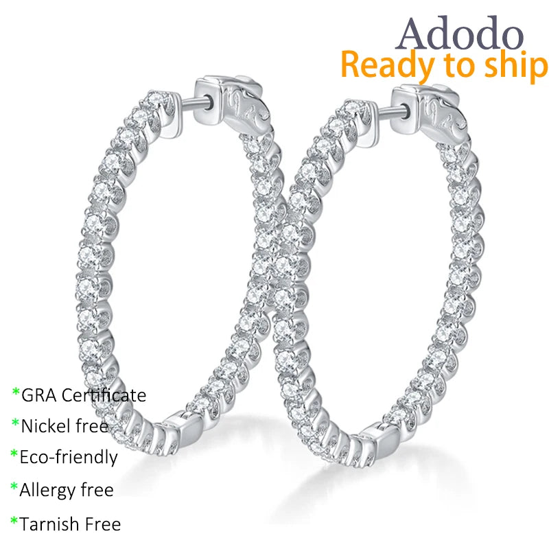 Trendy VVS D GRA 1.56ct Moissanite Big Hoop Earrings High Quality 925 Sterling Silver Gold Plated Jewelry for Ladies