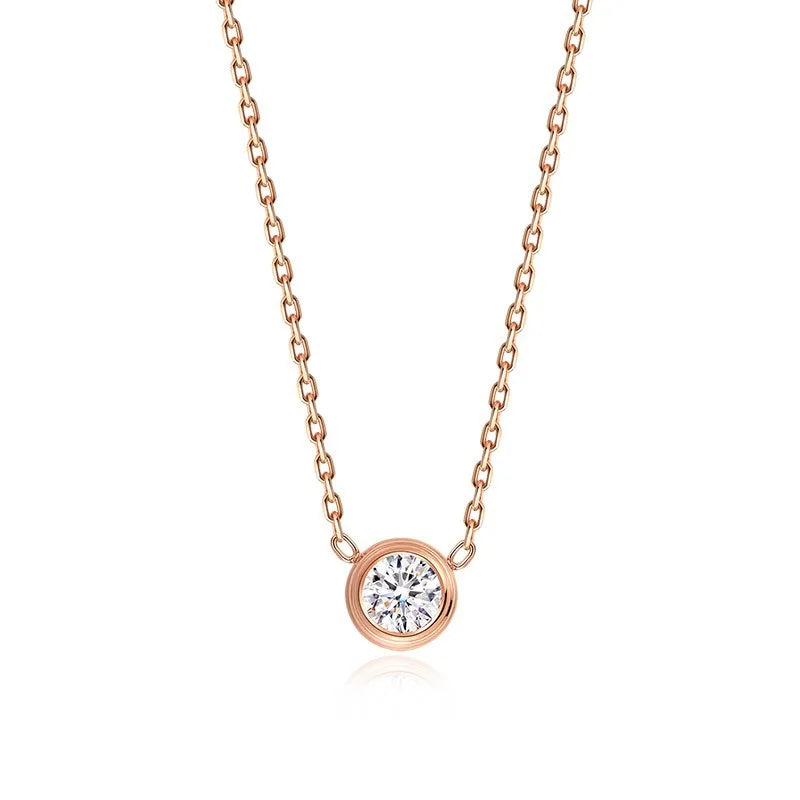 Hot Sale Rose Gold Stainless Steel Necklace Simple Classic Diamond Necklace Exquisite Temperament Circular Necklace for Women