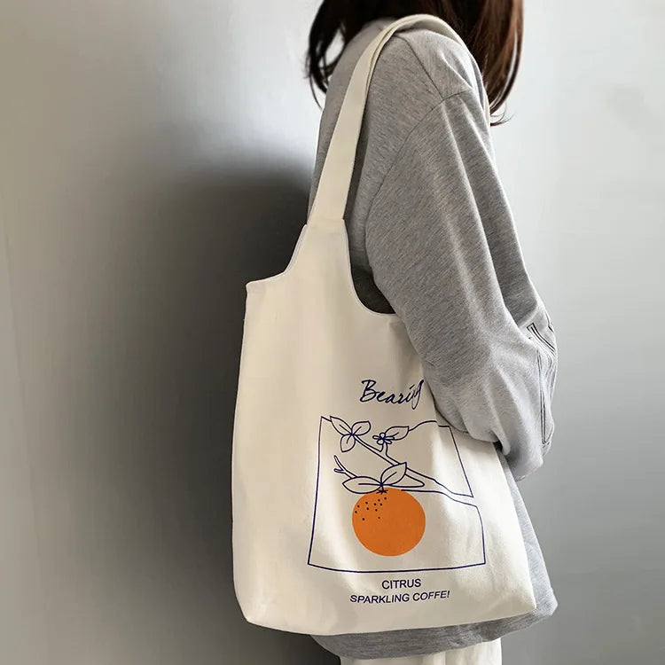 T-shirt Pattern Folding Handbags Organic Printed Custom Logo Cotton Canvas Tote Shopping Bag