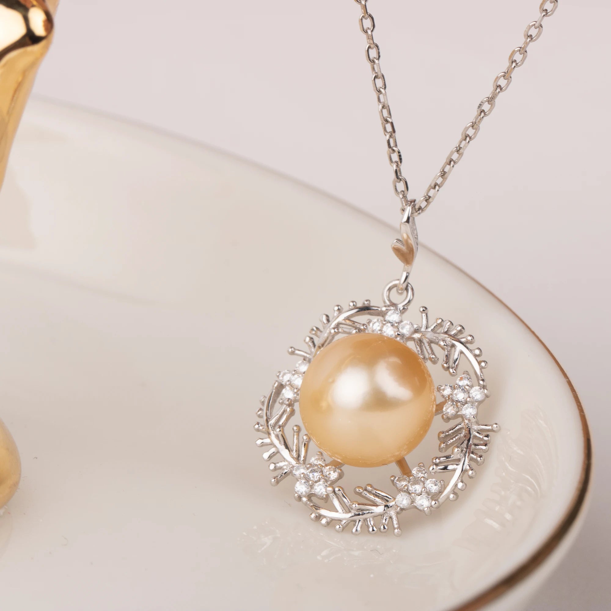 Southsea Gold Pearl Pendant Accessory 925 Sterling Silver Engagement Jewelry Necklace for Women
