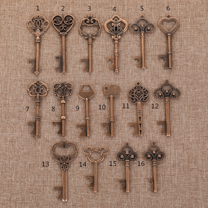 50/100 Pcs Vintage Rustic Wedding Favors Set Skeleton Key with Kraft Tags for Guests Souvenirs Antique Bronze/Gold