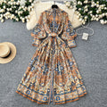 LW0692 2025 Spring Vintage Elegant Print Dress Female Lantern Sleeve Long Skirt Vintage Dress Elegant Women'S Dresses