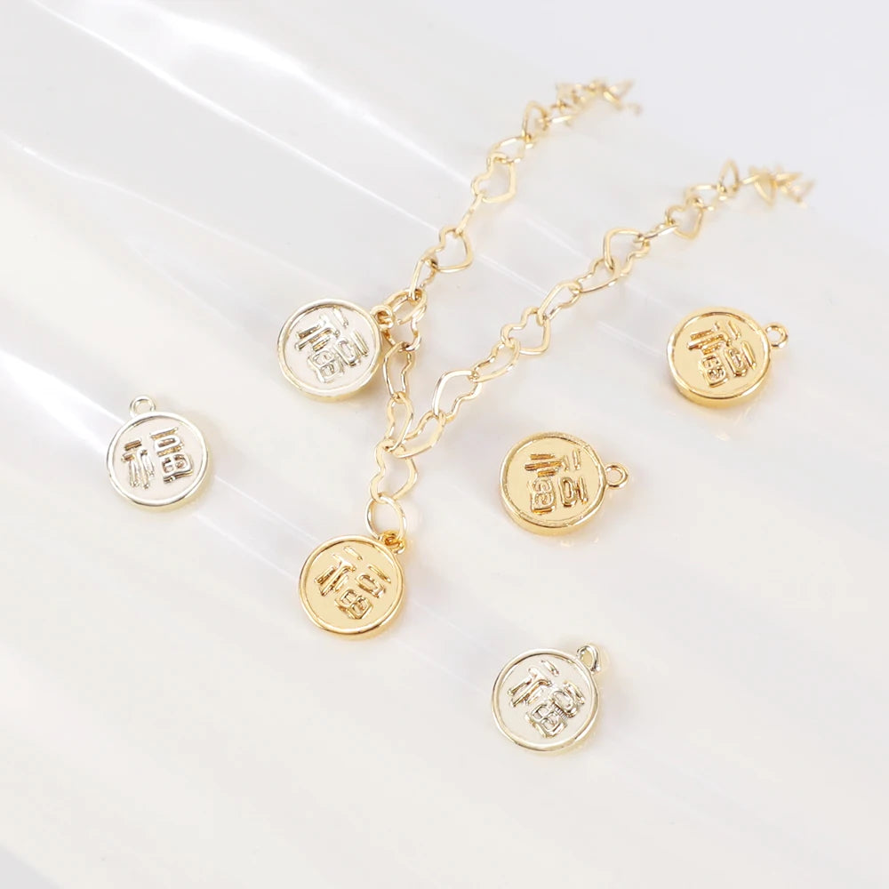 18K Gold Plated Brass Chinese Style Baby Charm Pendant with Zircon Necklace and Gold Chain Bracelet for Unisex