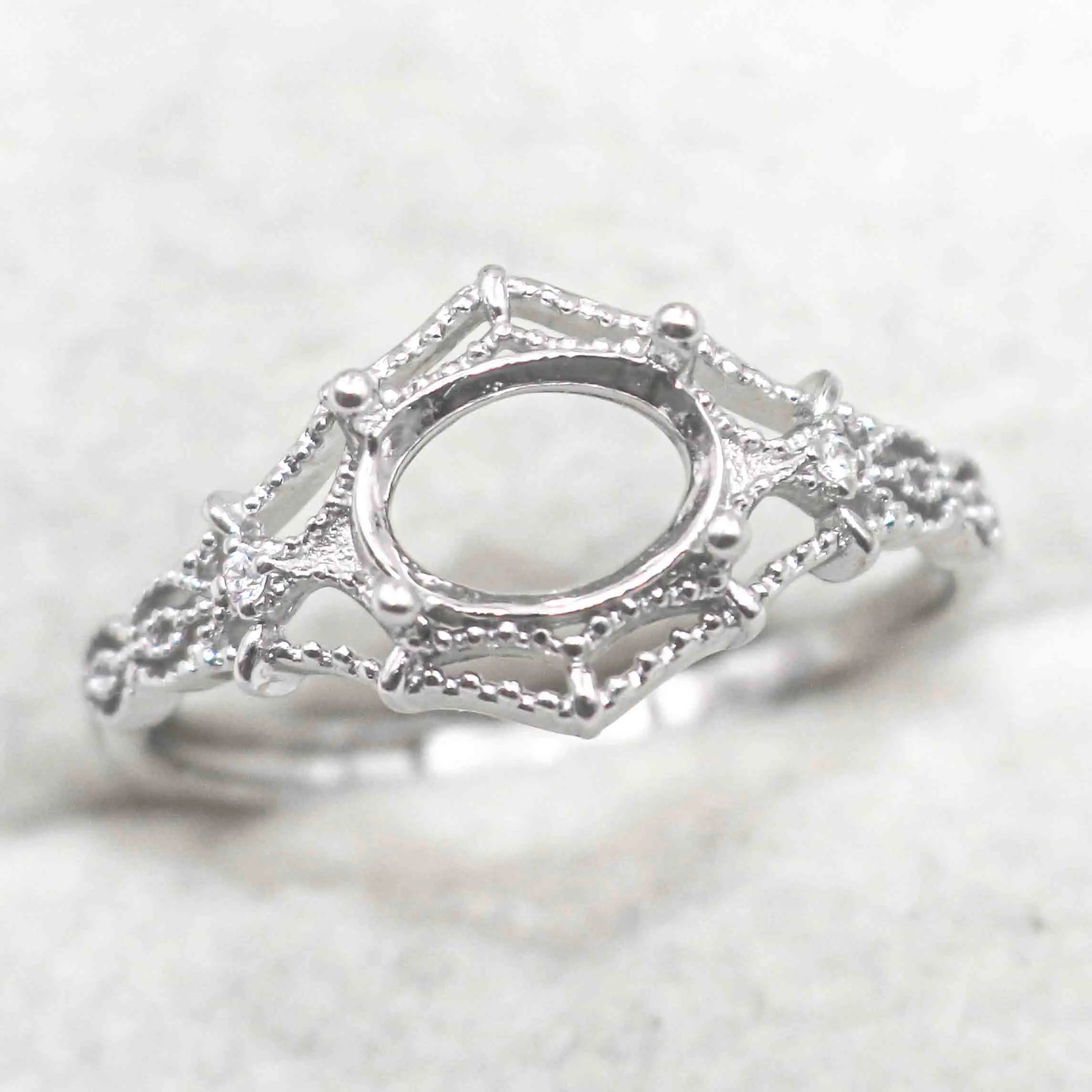 Sterling Silver 6*8mm Semi Mount Ring Empty Frame Blank Support Claw Setting S925 Base Holder Without Center Stone DIY for Inlay