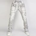 DENIM Men Cargo Skinny Stone Washing Machine Light Blue Jeans Material Blank Wholesale Vintage Jeans Men