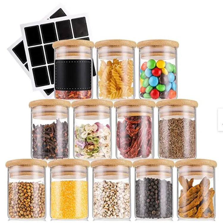 Food Storage Canister Airtight Round Bamboo Lid Glass Jar Pasta Glass Container With Wood Lid