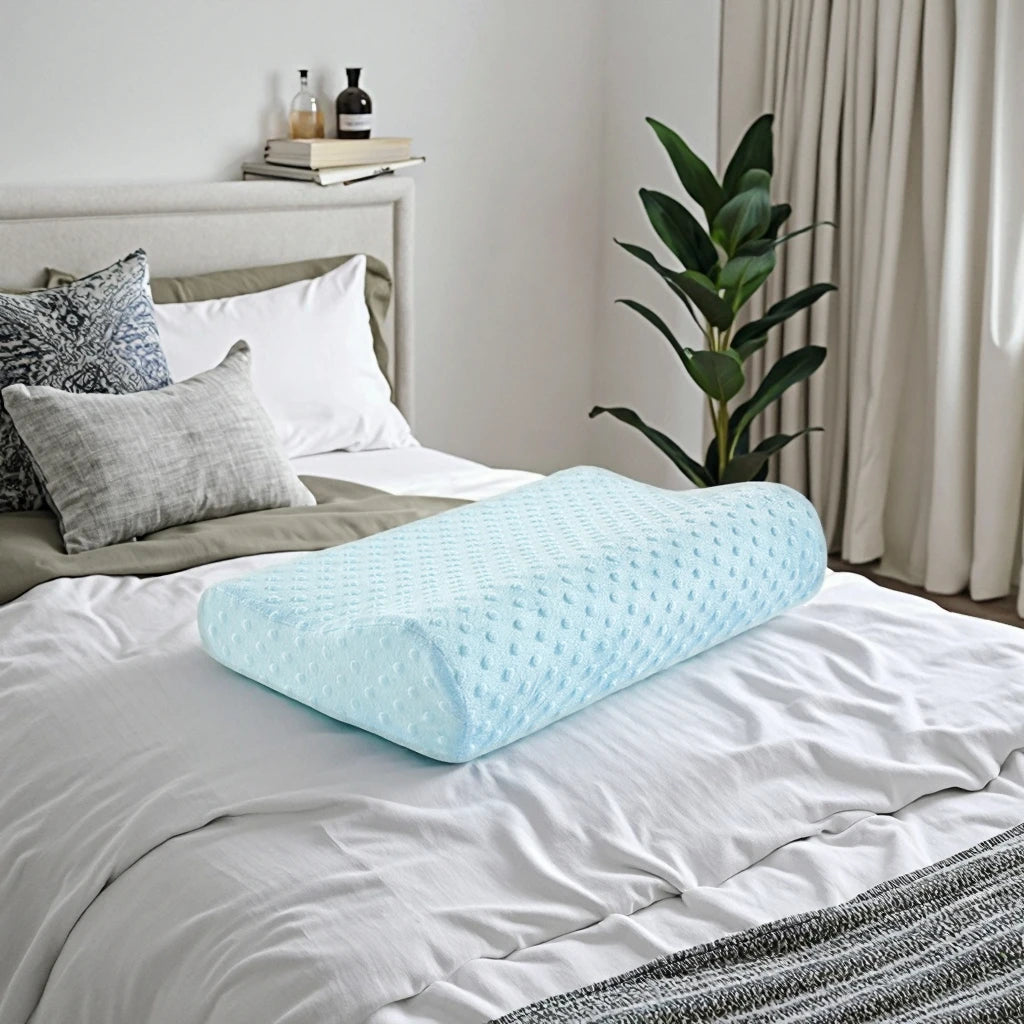 Comfort Sleep Cervical Support Neck Massage Memory Foam Pillow with Geometric Solid Pattern Bamboo Fiber Cooling Bedding