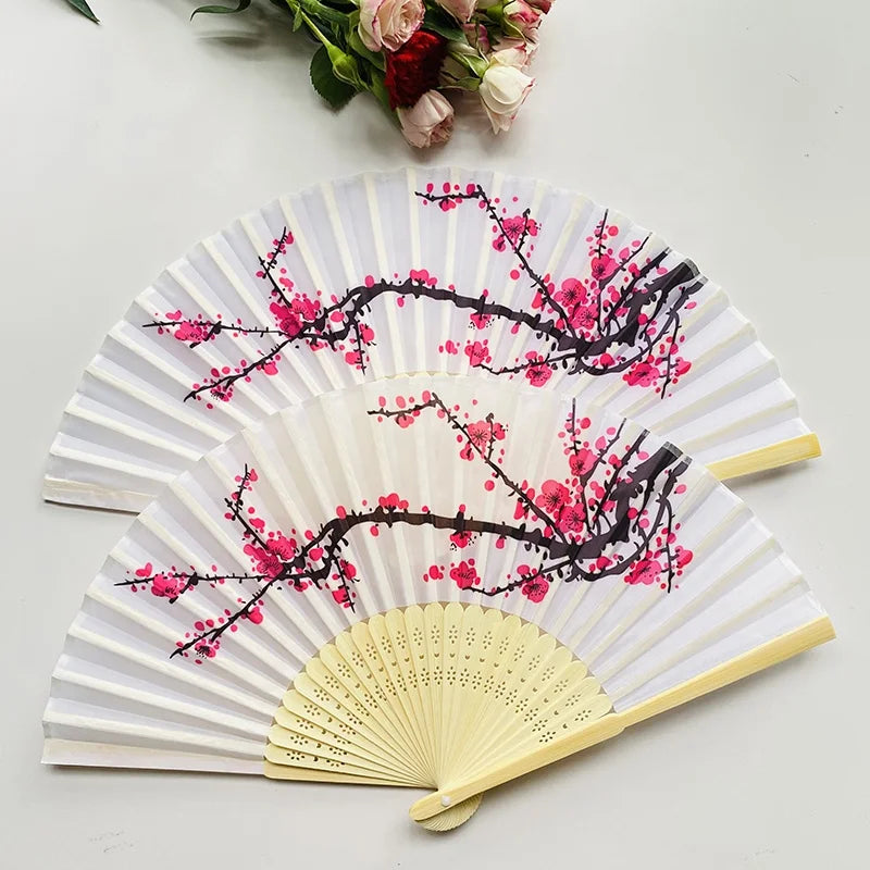 Wholesale Good Quality Chinese Folding Hand Fan Cherry Blossom Design Foldable Fan Personalize for Party Eventail