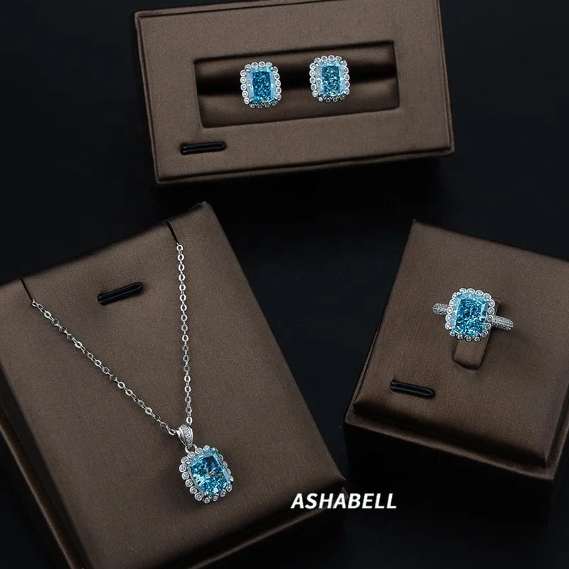 Wholesale Fashion 925 Sterling Silver Blue Ice Cut 5A Zircon Jewelry Set Women's Jewelry Set Wedding Jewelry Set