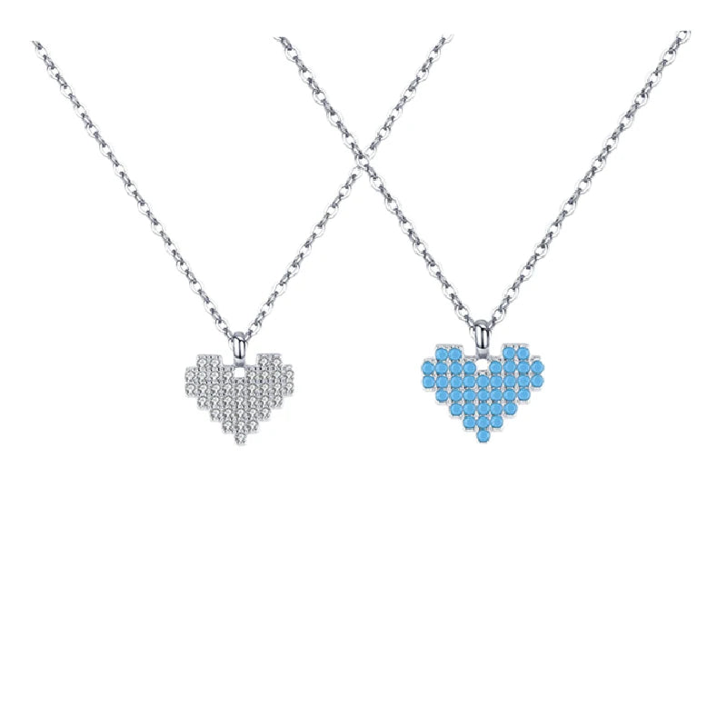 Daidan Silver Necklace 925 Sterling Delicate Turquoise Heart Ladies Turquoise Zirconia Heart Necklace