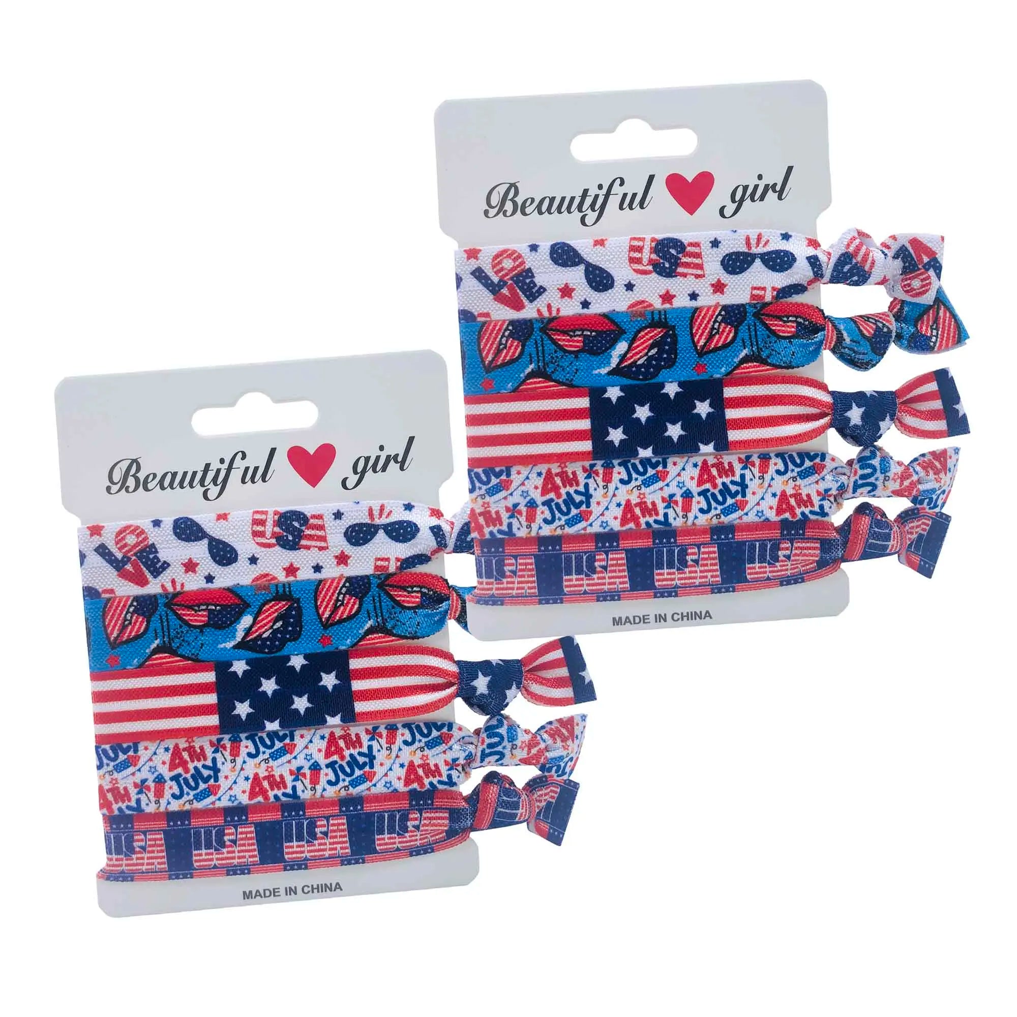 50 Packs American Flag Print Elastic Hair Tie Bracelet Patriotic Hair Band for Independence Day Girl Ponytail Holder Wristband