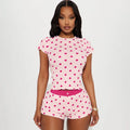Wholesale 2025 Women's O-Neck Short Sleeve Home Pajamas Set Elegant Love Heart Print Luxury Summer/ Spring Fashion Homewear
