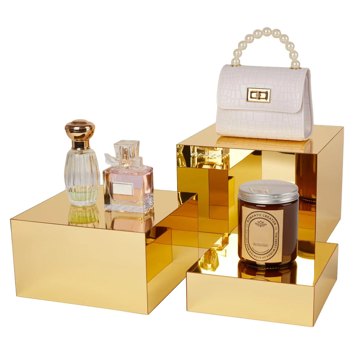 Factory Customization 3 Pcs Gold Food Risers Party Acrylic Risers Display Stands for Jewelry Bag Cosmetics Catering Dessert MegaBDM