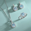 Fine 925 Sterling Silver Women's Three-Piece High-End Blue Heart of Ocean Cubic CZ Zirconia Necklace Set Gold Plated
