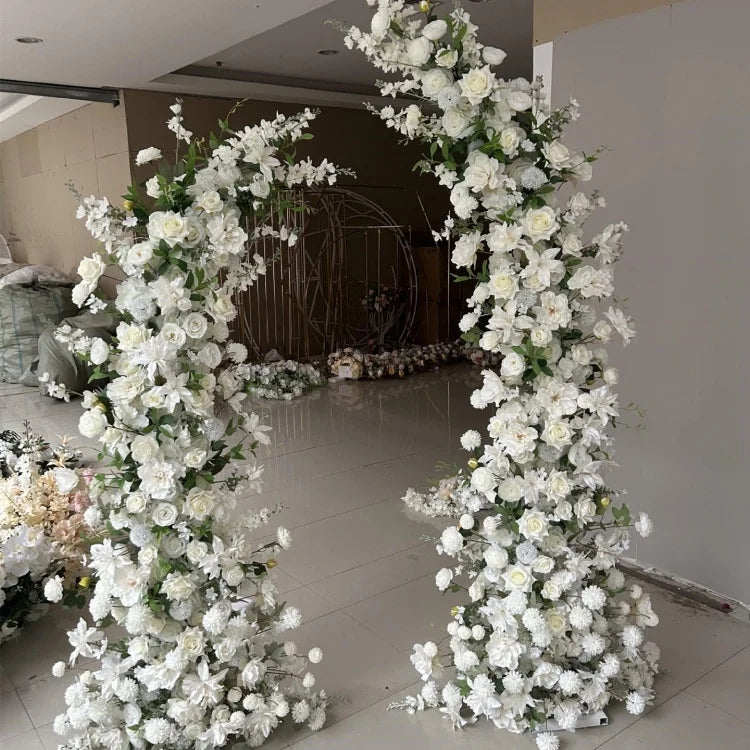 S903 Wedding Supplies Floral Backdrop Decoration Curved Cow Stand Two Pieces Half Open Arches Artificial Silk Flower Horn Arch