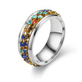 Newest Stainless Steel Rotating Rings Claw Inlaid Colorful Crystal Spinner Fidget Ring Couple Anti Anxiety Ring for Women