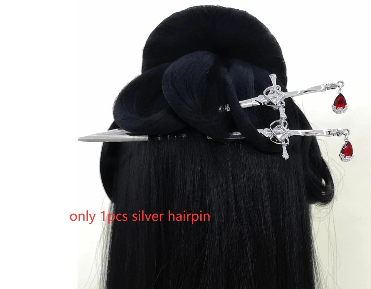 New Punk Ruby Pendant Sword Hairpin Chinese Simple Hair Sticks for Women Diy Hairstyle Hair Dish Accessories Trendy