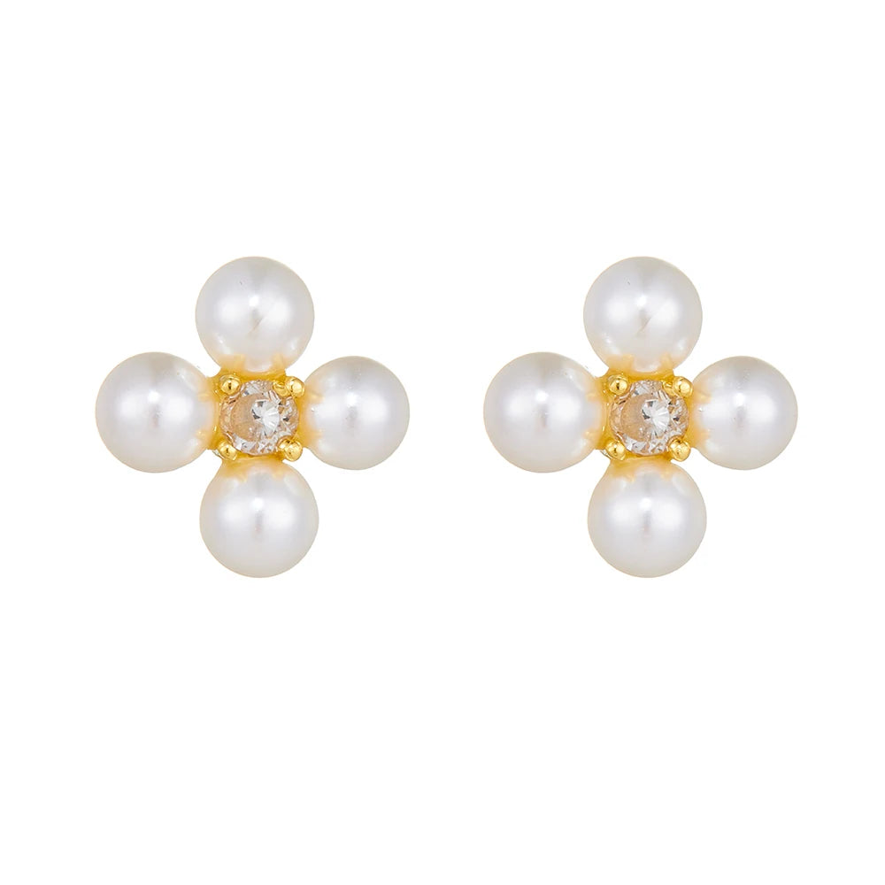 Peishang Wholesale Jewelry 925 Sterling Silver Gold Plated Cz Zircon Star Flower Stud Earrings
