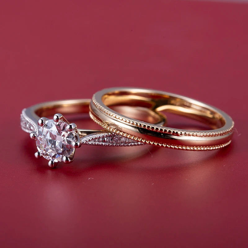 Messi Jewelry  MSR-1049 14K Gold With Platinum Round Brilliant Cut Diamond Stackable Ring for Women